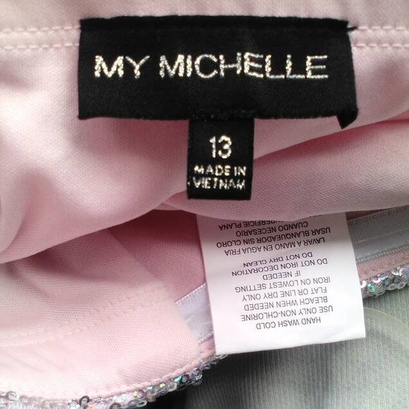 Formal Strapless Pink Sequin Full length Chiffon Gown Dress My Michelle Flowy - Picture 8 of 8